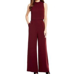 Antonio Melani Daphne Crepe Mock Neck Wide Leg Jumpsuit Burgundy Maroon size 10